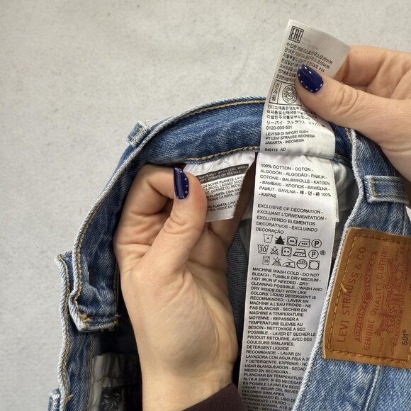 Levis 501 Shorts Womens 29 Blue Denim High Rise Button Fly Cutoff Distressed - Picture 9 of 11